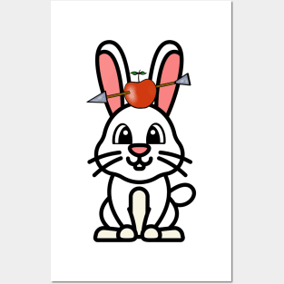 Cute bunny has an apple and arrow on head Posters and Art